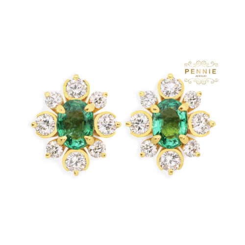 ต่างหูมรกตล้อมเพชร