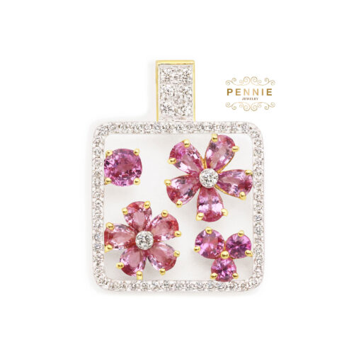 จี้พิงค์ซัฟไฟร์รูปดอกไม้