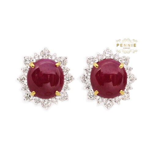 ต่างหูทับทิมล้อมเพชร