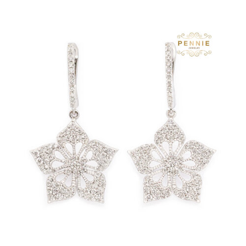 ต่างหูห่วงเพชรรูปดอกไม้