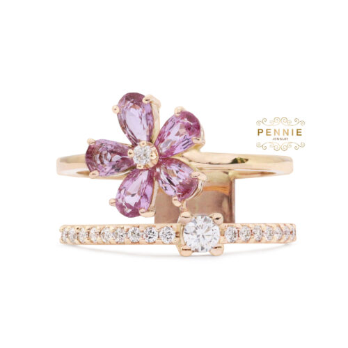 แหวนพิ้งค์แซฟไฟร์ประดับเพชร