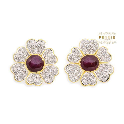 ต่างหูทับทิมประดับเพชร