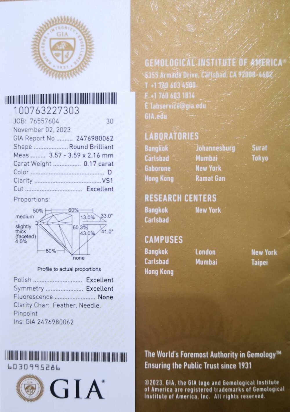 แหวนเพชร0.17กะรัตน้ำ100GIA - Image 2